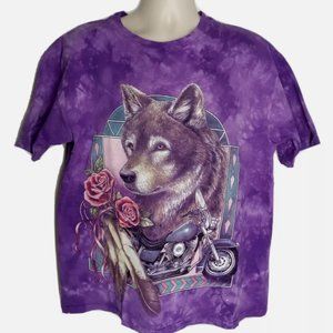 Fruit of the Loom Mens Purple Tie Dye Wolf Sturgis SD Bike Week T-Shirt Sz Large